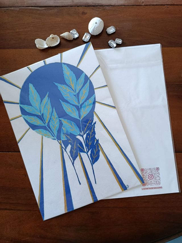 Affiche Cyanotype - Lune et feuillage