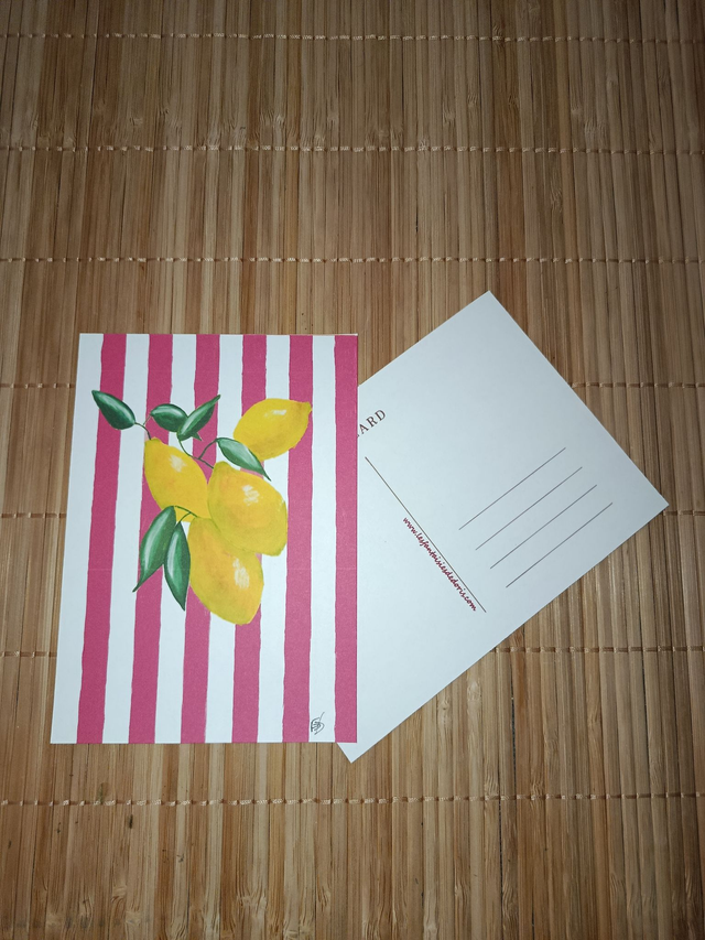 Carte Citrons de Provence - Fond rayé rose